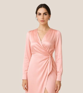 Satin Wrap Midi Dress